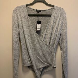 Dynamite Heather Gray Wrap Bodysuit